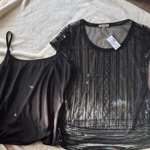 Dress Barn Black Sequin top and Camisole Top NWT size large